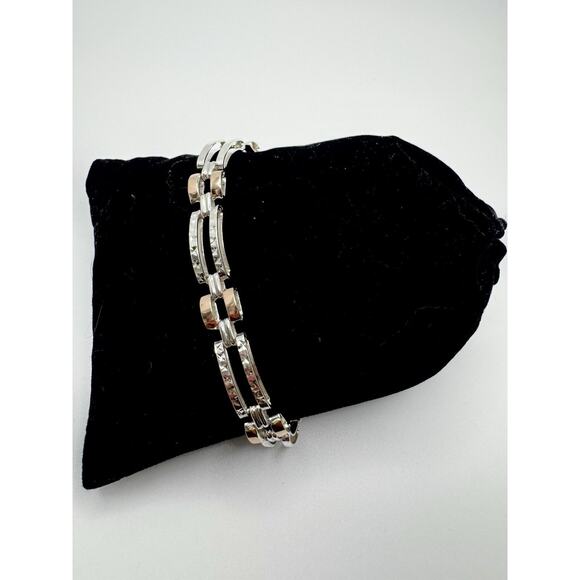 Designer Peruvian Sterling Silver 950 and 18K Gold Inlay Bracelet - 7.5” - Picture 1 of 6